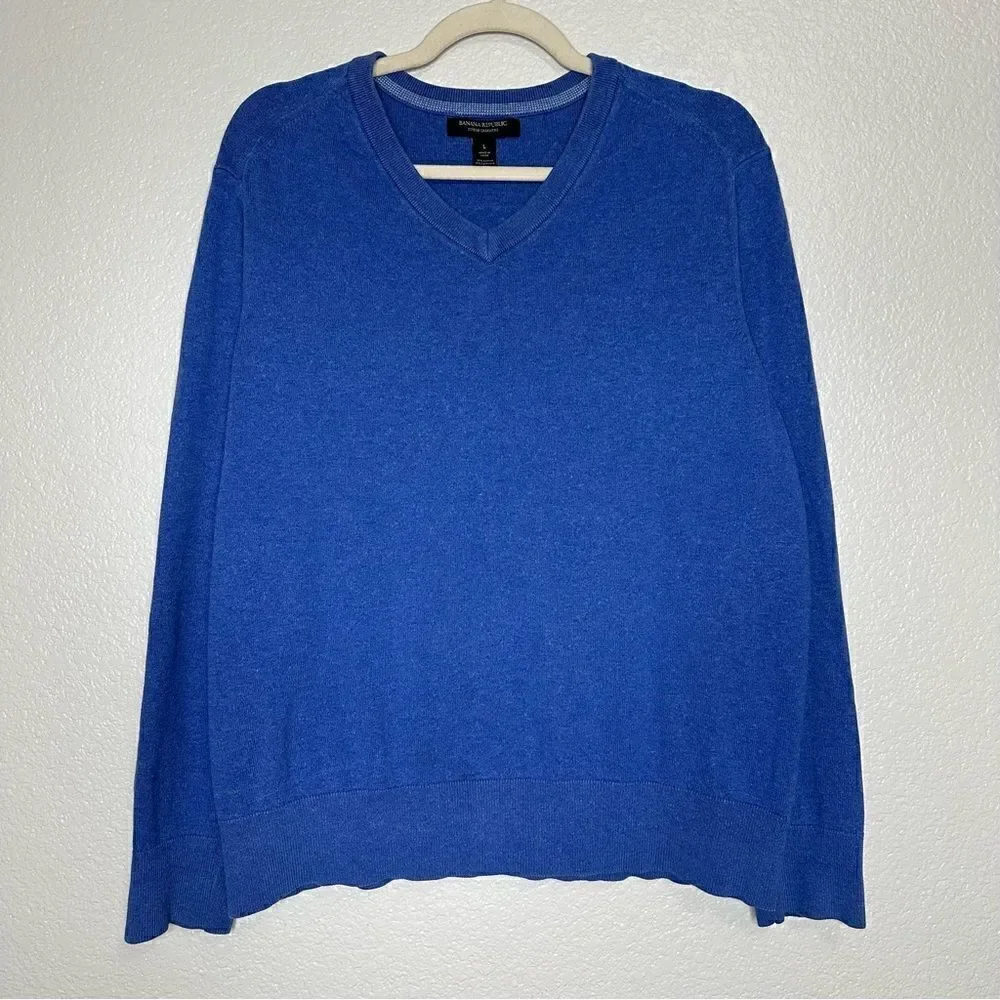 Banana Republic Cashmere Blend Blue V-neck Men's Sweater, Sz Large